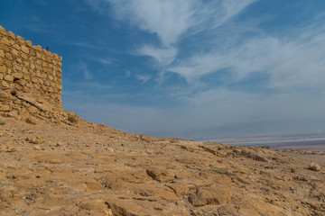 The ruins of the ancient Masada fortress in the Judaean Desert, Israel