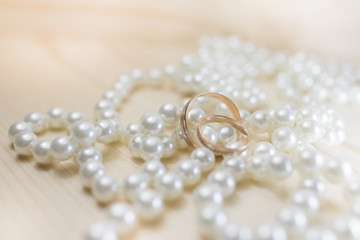 Wedding rings on pearls