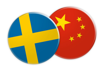 Obraz premium News Concept: Sweden Flag Button On China Flag Button, 3d illustration on white background