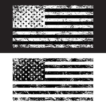 USA American grunge flag set, black and white, vector illustration.