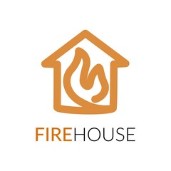 Simple icon of house with fire within.