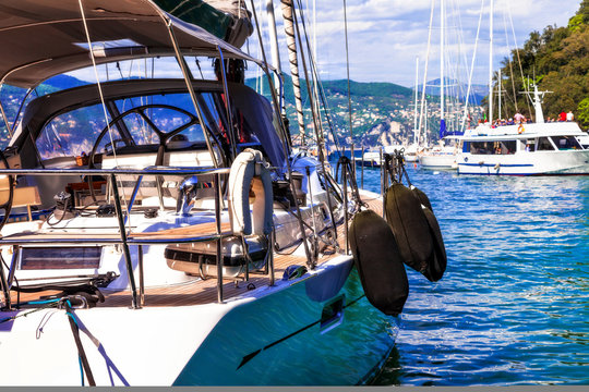 Luxury  yacht in harbour of Portofino, Italy