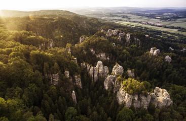 Aerial shot of sandstones in the forrest, Český ráj, Czech Republic