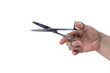 Hand keeps the scissors