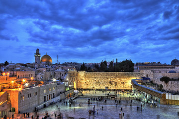 Naklejka premium Ściana Płaczu, Kopuła na Skale i Wzgórze Świątynne. Jeruzalem, Izrael.