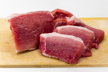 raw pork on the Board on a white background