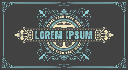 Art-deco badge with floral frame