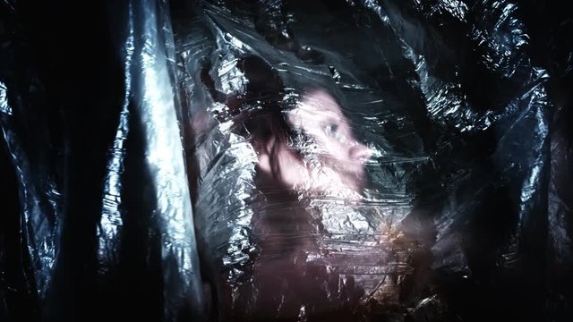 4K Horror Shot Of Man Covering Dead Woman Body