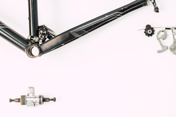 Parts and Bicycle parts for repairs in the workshop