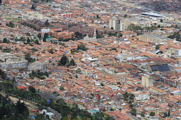 Cityscape of the city of Bogota Colombia, taken from the top of Cerro de Monserrate