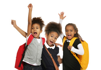 Cute African-American girls on white background