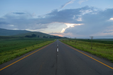 Typical Lush Landscape in KwaZulu-Natal with Highway, South Africa
