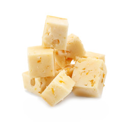 Delicious cheese with coriander on white background