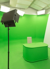 Green screen chroma key background modern tv studio setup