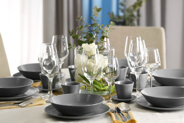 Table setting for dinner in restaurant