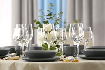 Table setting for dinner in restaurant