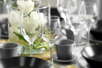 Table setting for dinner in restaurant