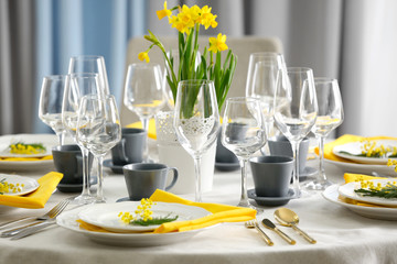 Table setting for dinner in restaurant