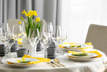 Table setting for dinner in restaurant