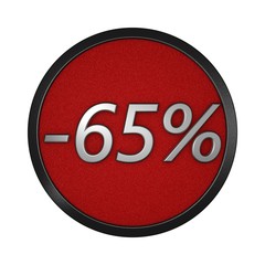 Discount icon "-65%". Graphic illustration isolated on white background. 3D rendering