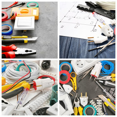 Collage for electric installation work concept