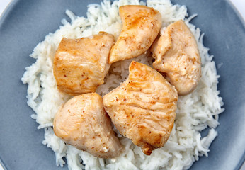 Chicken and rice on plate, closeup