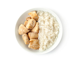 Chicken and rice on plate isolated on white