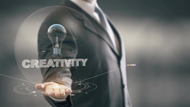 Creativity with bulb hologram businessman concept