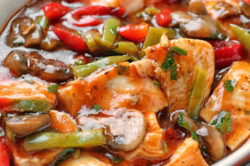 Delicious chicken cacciatore, closeup