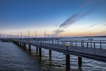 El Rompido marina footbridge at sunset, Huelva, Spain