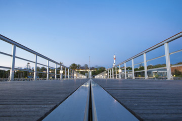 El Rompido marina footbridge at sunset, Cartaya, Huelva, Spain