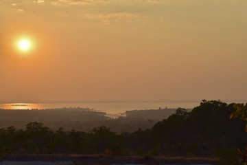 Atmosphere before sunset at reservoir in Ubon Ratchathani, Northeastern of Thailand