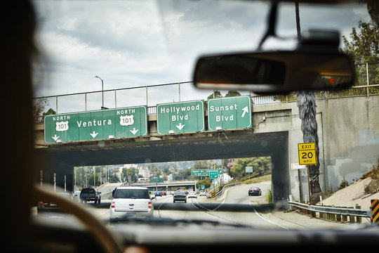 USA, California, Los Angeles, Highway as seen from car interior