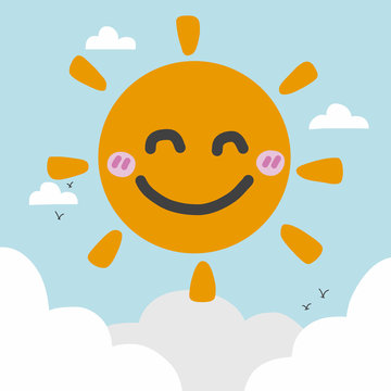 Sun smile , cloud and blue sky cartoon vector illustration