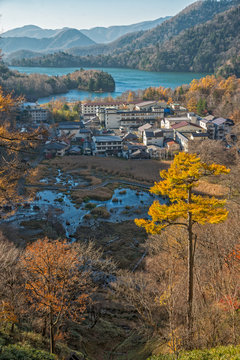 Okunikko and Yuno lake in autumn season, Nikko, Japan.