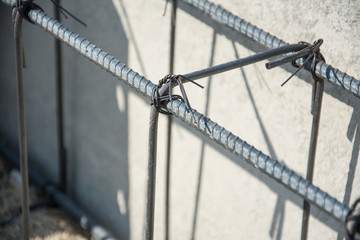 Steel tie of ground beam and column waiting for concrete work