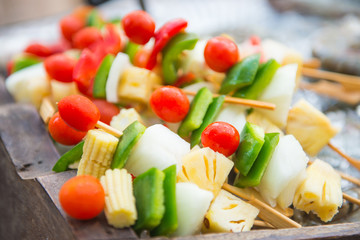 tomato pineapple and bell pepper stick for barbecue