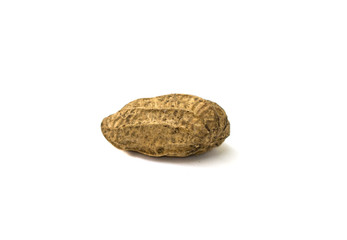 Fototapeta na wymiar Whole peanut on white background. Raw peanut in textured shell.