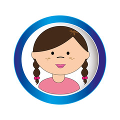 brunette girl face with braided hair in circular frame