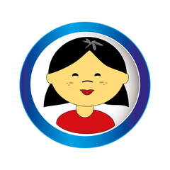 asian girl face with short hair in circular frame