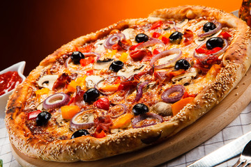 Pizza with black olives