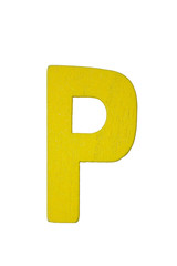 Yellow wooden letter P isolated on white background with clipping path.