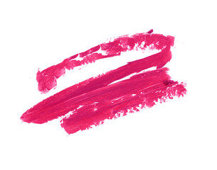 Pink lipstick smudged isolate on white.