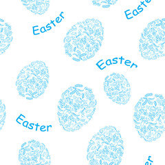 white and blue seamless pattern with easter decorative eggs - floral ornament