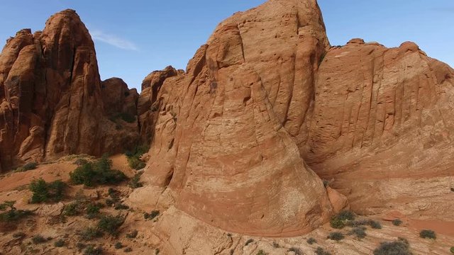 Right panning drone of red rock in Moab