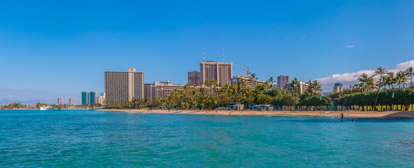 Fototapeta na wymiar Panorama of Waikiki beach in Honolulu Hawaii