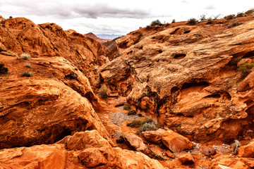 Scenic Landscape of Rock Formations in desert of southern Nevada, USA