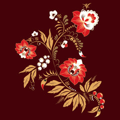 stock vector abstract hand draw flower and wave, doodle bouquet. oriental or arabic, russia art background. template for card. banner