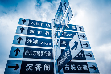 street signpost in modern city of China.