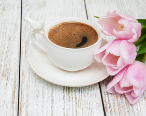 Coffee and tulips